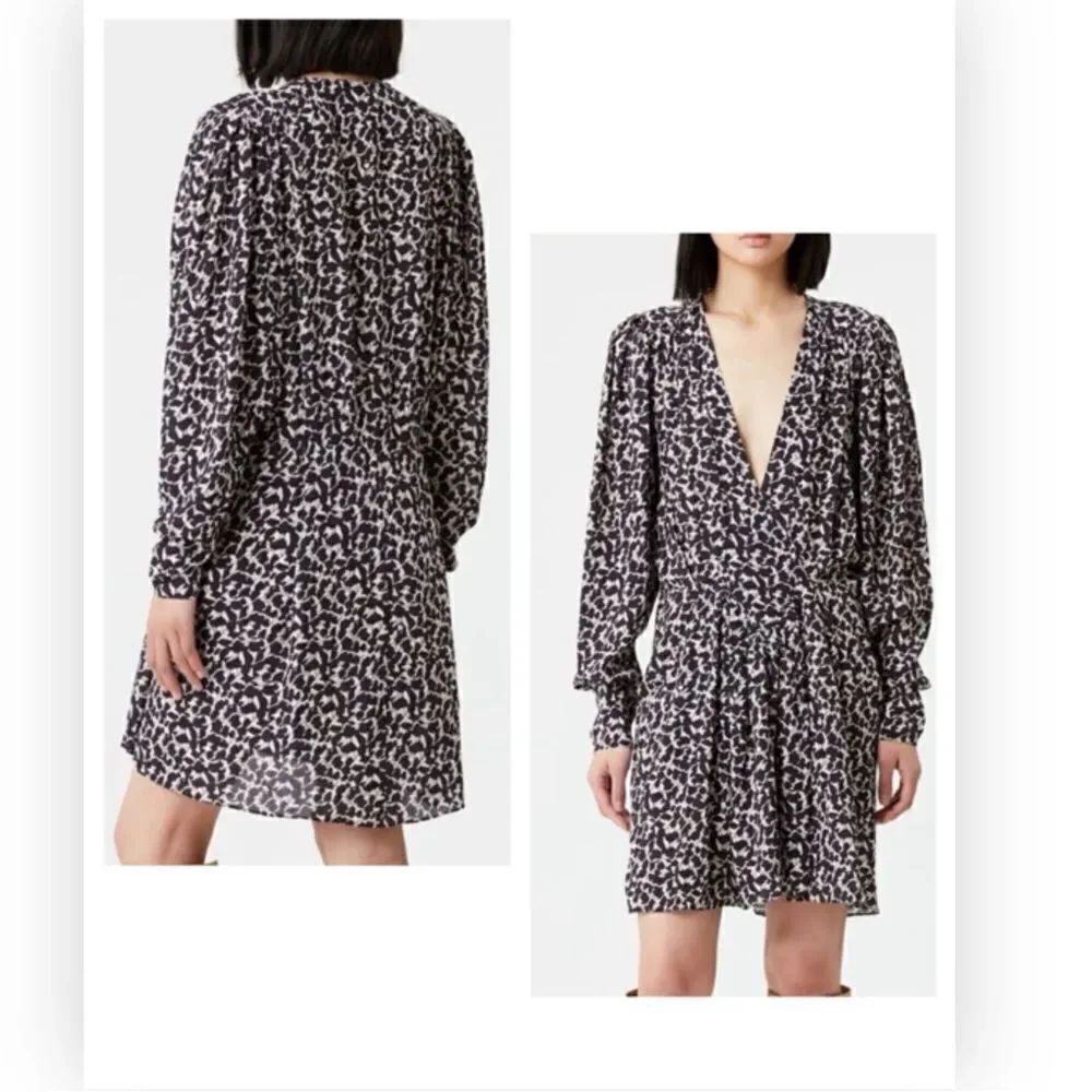 Isabel Marant Etoile Arone Long Sleeve Abstract Print V-Neck Black Dress $595